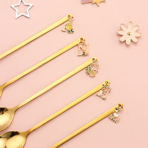 Ensemble de cuillères en acier inoxydable dorées pour la Saint-Valentin, 26 <span class=keywords><strong>lettres</strong></span> anglaises, breloques pour cuillères, cadeau de porte - Product Image 1