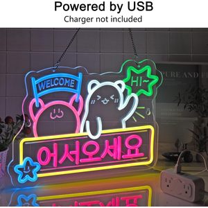 Korean Welcome Neon <b>Sign</b> LED Indoor Hanging Ambient Light Store Window Signage Indicator Light Decorative Light Emitting <b>Sign</b> - Product Image 3
