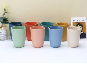 Ensemble de gobelets en paille de blé de 10 oz avec logo personnalisé, sans BPA, écologiques, réutilisables, lavables au lave-vaisselle, fournitures pour fêtes et événements, vente en gros - Product Image 2