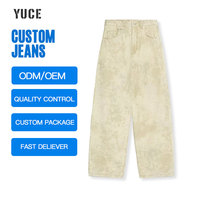 Nouveau jean vintage délavé à l'acide, effet tie-dye marbré, beige, pour homme, streetwear décontracté, jean personnalisé