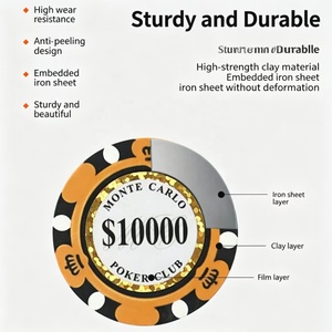 Fichas de Póker de Arcilla de Casino Monte <span class=keywords><strong>Carlo</strong></span> de Primera Calidad, Duraderas, de 14g y 40mm, con Logotipo Personalizado para Entretenimiento - Product Image 6