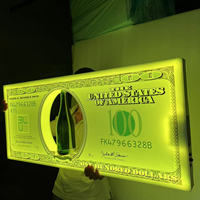 LED SIGN KING Sparklers Présentoir Glorificateur de Bouteilles en Acrylique, design Billet de 100 Dollars, Personnalisable, DIY, Rechargeable, pour Présentation de Vin, RVB Multicolore