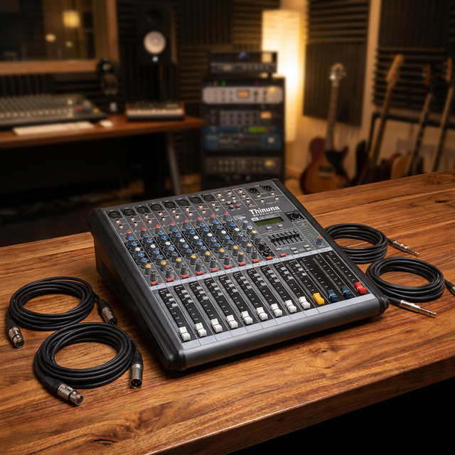Thinuna MX-F8 8 Channels Stereo 2 Group Audio Mixer with USB Player & 24-bit Digital Effect Processor for AV System Integration