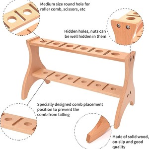 Organizador de peines de madera de 2 niveles, estante de almacenamiento de madera maciza para herramientas de peluquería, organización de escritorio, duradero - Product Image 1