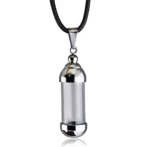 Stainless Steel Glass Container Cylinder Tube Urn Pendant Memorial Necklace Ashes Holder Keepsake Cremation Jewelry