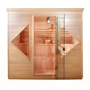 Hot Selling Red Cedar Hemlock Solid Wood Indoor Healthy Traditional Dry Steam 4 Person Sauna