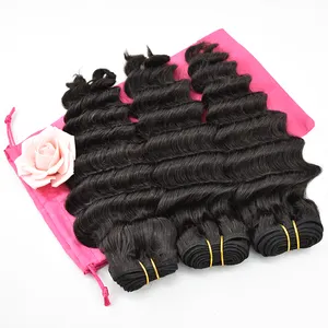 Wholesale Hair Supplier Luxury 12A Grade With Raw Indian Deep Wave Weft From 12-32inch Can Be Dyed No Shedding No Tangle