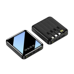 พาวเวอร์<span class=keywords><strong>แบ</strong></span>งค์ขนาดเล็ก10000mAh พร้อมสายเคเบิล<span class=keywords><strong>4</strong></span>เส้น2USB ไฟฉายกระจก<span class=keywords><strong>แบ</strong></span>บบางพกพาได้ - Product Image 1