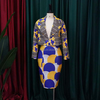 Ensemble décontracté 2 pièces pour femme africaine : haut court à manches longues et jupe midi imprimée – Tenue de travail tendance