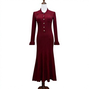 Vestido de Verano Elegante <span class=keywords><strong>Estilo</strong></span> Francés para Mujer, Tejido Sólido, Corte Sirena, con Cuello de Solapa con Botones, Ajuste Delgado y Diseño de Cola de Pez - Product Image 1