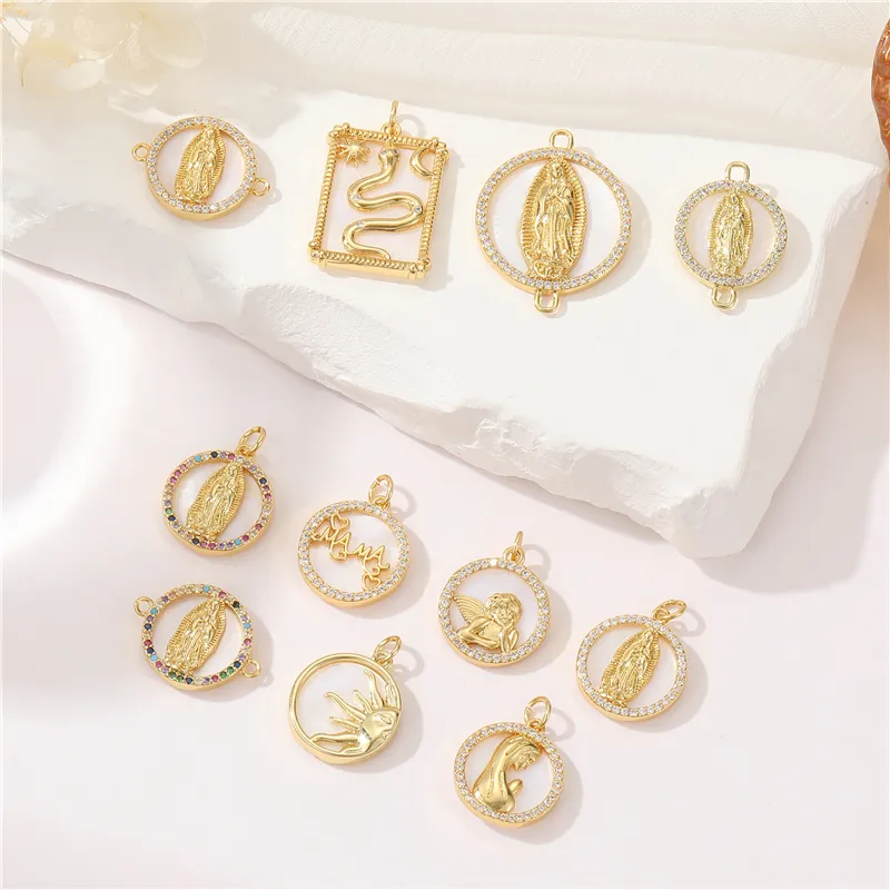 Ciondolo cattolico religioso in oro 14K in ottone collana di gesus tre Tone Virgen De Guadalupe maria vergine gioielli che fanno ciondoli
