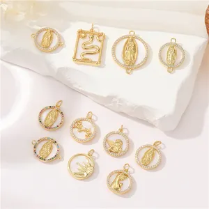 Messing 14 Karat Gold Religiöse Katholische Anhänger Charms Jesus Halskette Dreifarbige Virgen De Guadalupe Jungfrau Maria Schmuck herstellung Charms