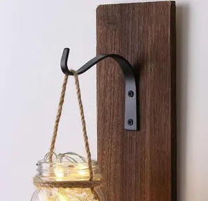 Gantungan Dinding Tanaman Besi Pedesaan Kait Gantung Lentera Mantel Mason Jar Sconces Tugas Berat Logam Kait Karya Seni Gantungan Tanaman