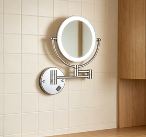 Wall-Mounted <b>Round</b> LED Makeup <b>Mirror</b> <b>With</b> Touch Switch Metal Frame Adjustable Modern Design For Bathroom - Product Image 1