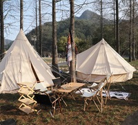 Tente cloche en toile de coton imperméable 4 saisons avec cheminée, tente de glamping de luxe pour camping en plein air et complexe hôtelier