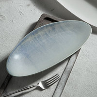 Vajilla de restaurante, platos y platos de Sushi de cerámica japoneses azules largos ovalados únicos, platos de porcelana para servir pescado para Catering
