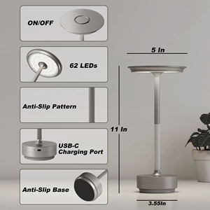 مصباح لاسلكي من الألومنيوم بقيادة مصباح مطعم ، طاولة معدنية لاسلكية ، نوع اللمس ، تعتيم بدون خطوات - Product Image 6