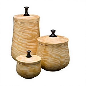 Handcrafted Wooden <b>Spice</b> <b>Jar</b> With Lid Round Airtight Food Container For Kitchen Minimalist Design - Product Image 2