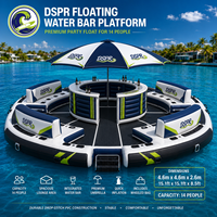 Île flottante gonflable commerciale avec bar château et plateforme aquatique pour hôtels, fêtes et parcs aquatiques extérieurs