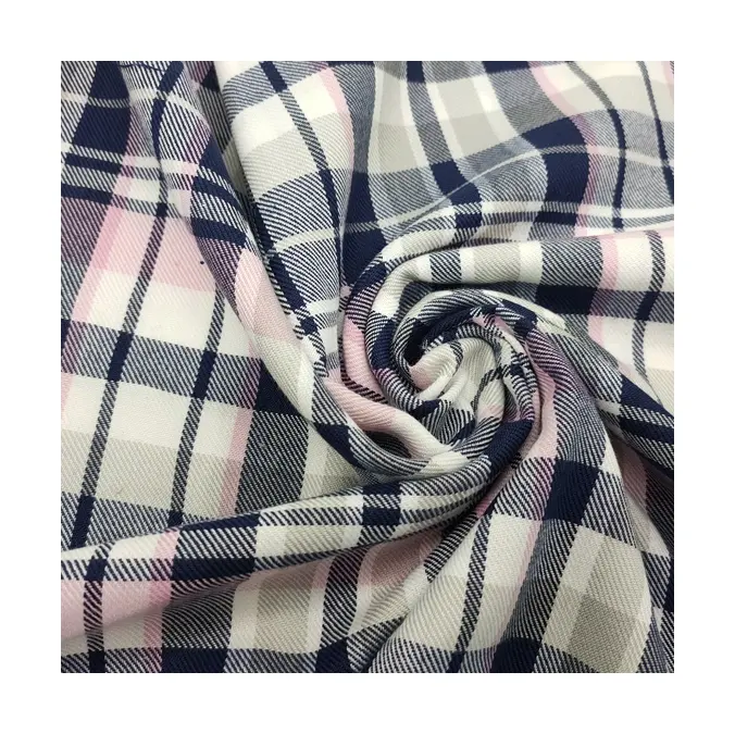 Economical Custom Design Fabric Cotton Textile Raw Material 447 Yarn Dyed Fabric Woven 100% Polyester Blue Pink White Plaid 200
