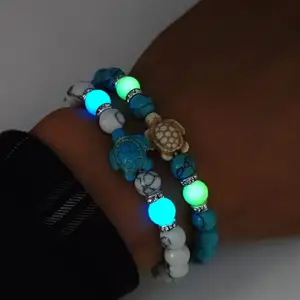 Luminous Sea Turtle Marine Series Bracelets Blue and White Synthetic Turquoise Beaded Bracelet