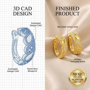 Pendientes Elegantes en Forma de Abanico de Oro Sólido de 9K/14K/18K de 0.174ct, Diseño Plegado Sofisticado para Joyería de Lujo Diaria - Product Image 1
