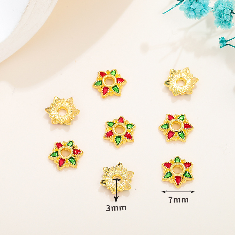 ลายเกล็ดหิมะสองสีแดงและเขียว 6 กลีบ ขนาด 3*7 มม.