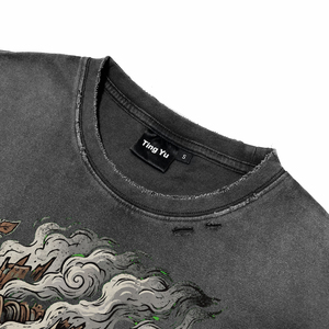 OEM ODM Custom <b>Men's</b> Oversized Cotton T-Shirts High Quality Vintage Wash Distress <b>Steampunk</b> Engine Tree DTG Print Tees - Product Image 3