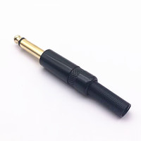 Prise jack mono noire TS 6,35 mm, 2 pôles, stéréo, prise mâle 1/4 pouce, connecteur en aluminium plaqué or, connecteur à souder en métal, prise pour guitare et microphone