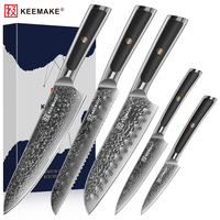 Ensemble de couteaux de cuisine KEEMAKE 5 pièces, acier Damas 67 couches, couteau de chef, couteau à pain, Santoku, Nakiri, couteau à éplucher, manches ergonomiques en ABS