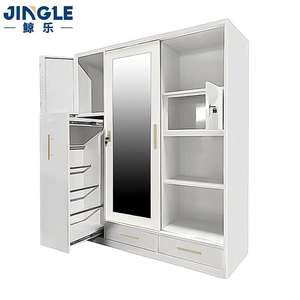 Armario Personalizado con Cajones, Armario Metálico de 3 Puertas Corredizas con Espejo <span class=keywords><strong>para</strong></span> Guardar <span class=keywords><strong>Ropa</strong></span> en el Dormitorio, Lemari Pakaian - Product Image 1