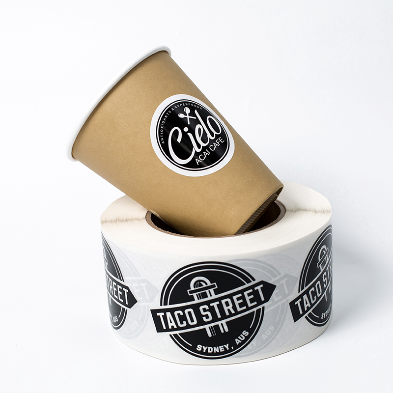 Glossy Round Sticker Labels Self Adhesive Custom Printing Logo Waterproof For Coffee Cup
