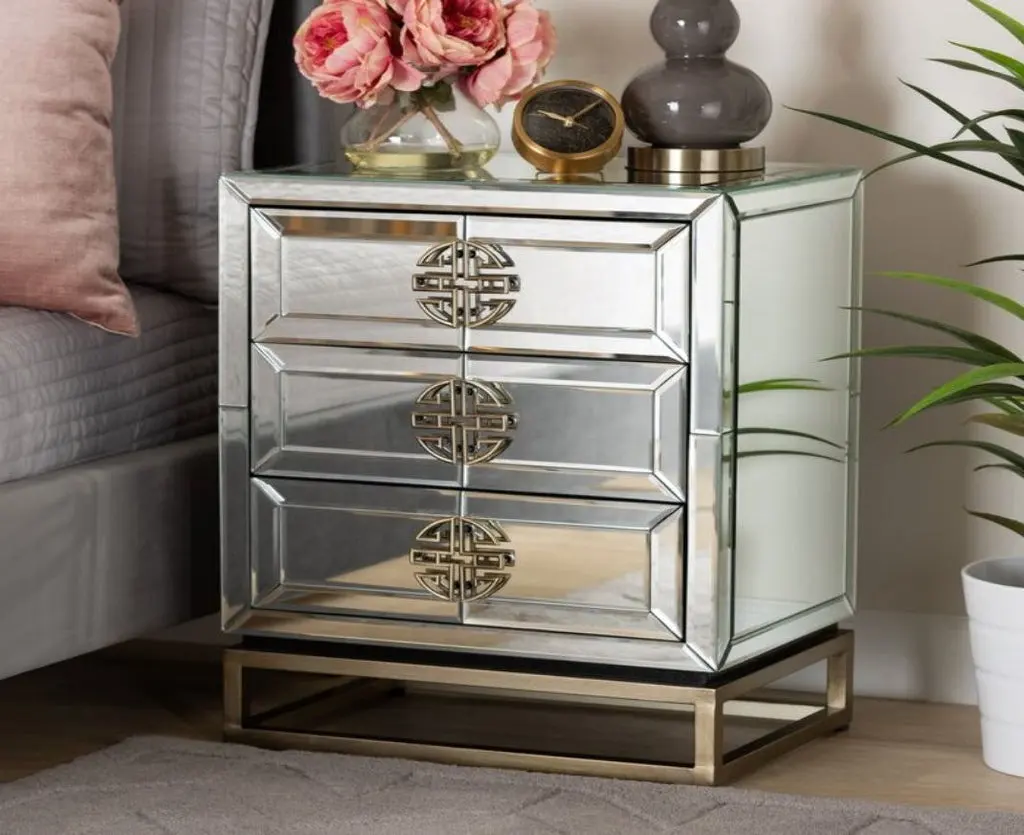 Handmade MDF Ornate Hallway Mirrored Console Table Nightstands 3-drawer Sofa / TV Table Cabinet Mirror with metal support