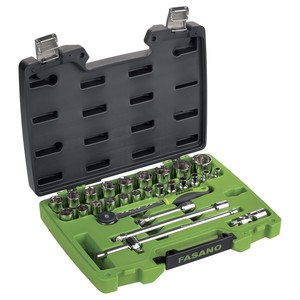 Jeu de clés à douille Fasano 1/4 3/8 1/2 pouce, acier au chrome-vanadium métrique, kit d'outils de réparation automobile - Product Image 1