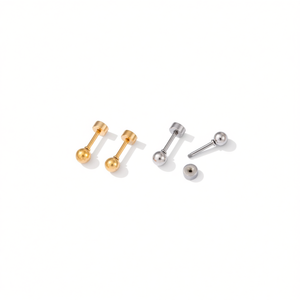 Orecchini a Sfera in Acciaio Inossidabile, Misura Media, Placcati in Oro, Gioielli Unisex alla Moda - Product Image 3