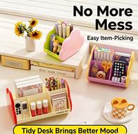 Organisateur de bureau multi-compartiments intelligent en plastique pour stylos et petits objets de papeterie