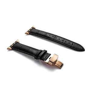 Per Apple iwatch Serie 6 5 4 3 2 1 Farfalla Fibbia Unisex di Bambù Coccodrillo Pieno fiore Genuino Vigilanza di Cuoio della Cinghia Della fascia