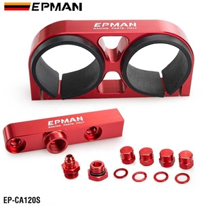 EPMAN Supporto Universale in Alluminio per Doppia <span class=keywords><strong>Pompa</strong></span> Carburante da Corsa 60mm con Kit Blocco Collettore di Uscita Carburante per <span class=keywords><strong>Pompa</strong></span> Carburante <span class=keywords><strong>Bosch</strong></span> 044 - Product Image 1