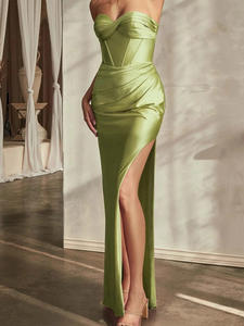 Robes pour femmes, robes de soirée sexy à fente latérale, <span class=keywords><strong>robe</strong></span> de soirée élégante de luxe, épaules dénudées, satin de haute qualité, coupe ajustée, <span class=keywords><strong>robe</strong></span> longue - Product Image 4