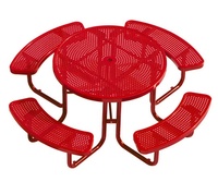 Table de pique-nique ronde en acier perforé commerciale publique extérieure restaurant école à l'extérieur table et chaise en métal robuste