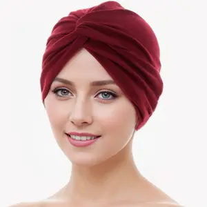 2023 Fashion Stretch Polyester Twisted Muslim Turban Cap Daily Women Popular Hair Care Bonnets