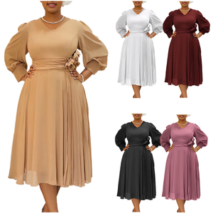 <span class=keywords><strong>Vestidos</strong></span> de Primavera Modernos D3326 para Mujer, Casuales, Elegantes, con Manga Farol, Cuello en V, Corte en A, para Oficina - Product Image 1