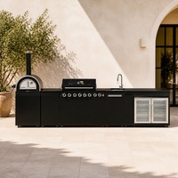 Cuisine extérieure personnalisée en acier inoxydable 304, îlot barbecue modulaire avec comptoir, évier et réfrigérateur pour chef en plein air