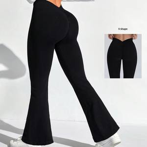 <span class=keywords><strong>Leggings</strong></span> de yoga évasés pour la gym, vêtements de sport haut de gamme, logo personnalisé, nylon et élasthanne, taille haute, effet push-up fessier, pantalons de sport - Product Image 1