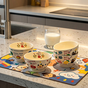 ชามเซรามิคลายการ์ตูนสัตว์น่ารัก สีครีม ใช้กับไมโครเวฟได้ ขนาด 5 นิ้ว สำหรับของหวาน อาหารเช้า สไตล์นอร์ดิก น้ำหนัก 280 กรัม - Product Image 4