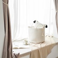 Cesto de lavandería de cuerda de yute y algodón con forro, borlas de cuentas, organizador plegable para ropa y juguetes, decoración boho para el hogar, venta al por mayor