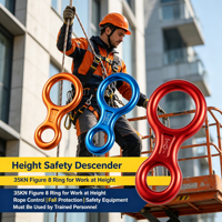 Dispositif de rappel et d'assurance en aluminium 35KN en forme de 8 pour la sécurité en extérieur, l'escalade, le travail en altitude et les applications de sauvetage