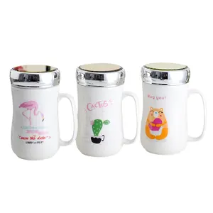 hot-selling new style cartoon mirror face lid office gift ceramic mug with color cover in stock