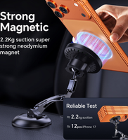Support de chargeur sans fil magnétique pour voiture 15W avec ventouse, support de téléphone à lumière RGB, support de tableau de bord Qi pour voiture