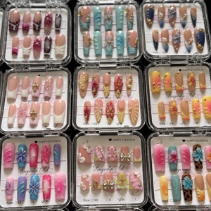 Uñas postizas acrílicas gruesas personalizadas al por mayor con cobertura completa, pedrería, diseño 3D para arte de uñas, Halal, cuadradas - Product Image 1
